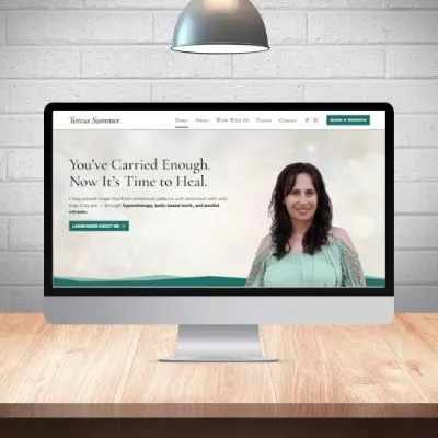website design mockup on desktop coputer screen.